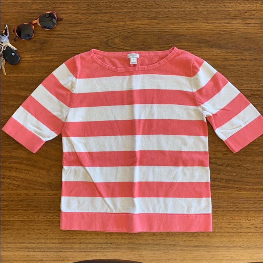 J Crew Coral & Cream Pullover 1/2 Sleeve Sweater S